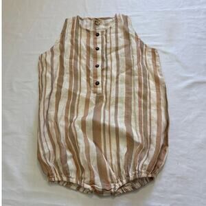 NWT The Simple Folk Kids 9-10Y The Freedom Romper Desert Striped Linen Neutral